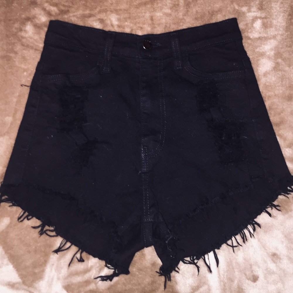 Black distressed high waist shorts